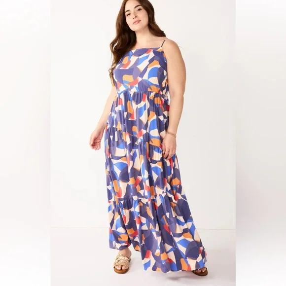 Nine West Halter Maxi Dress in Blue and Orange